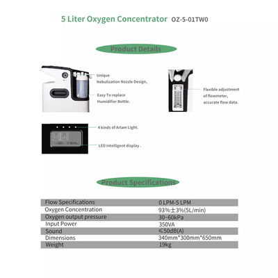 Hospital sistema de controlo inteligente de 5 Lpm máquina do oxigênio de 5 litros